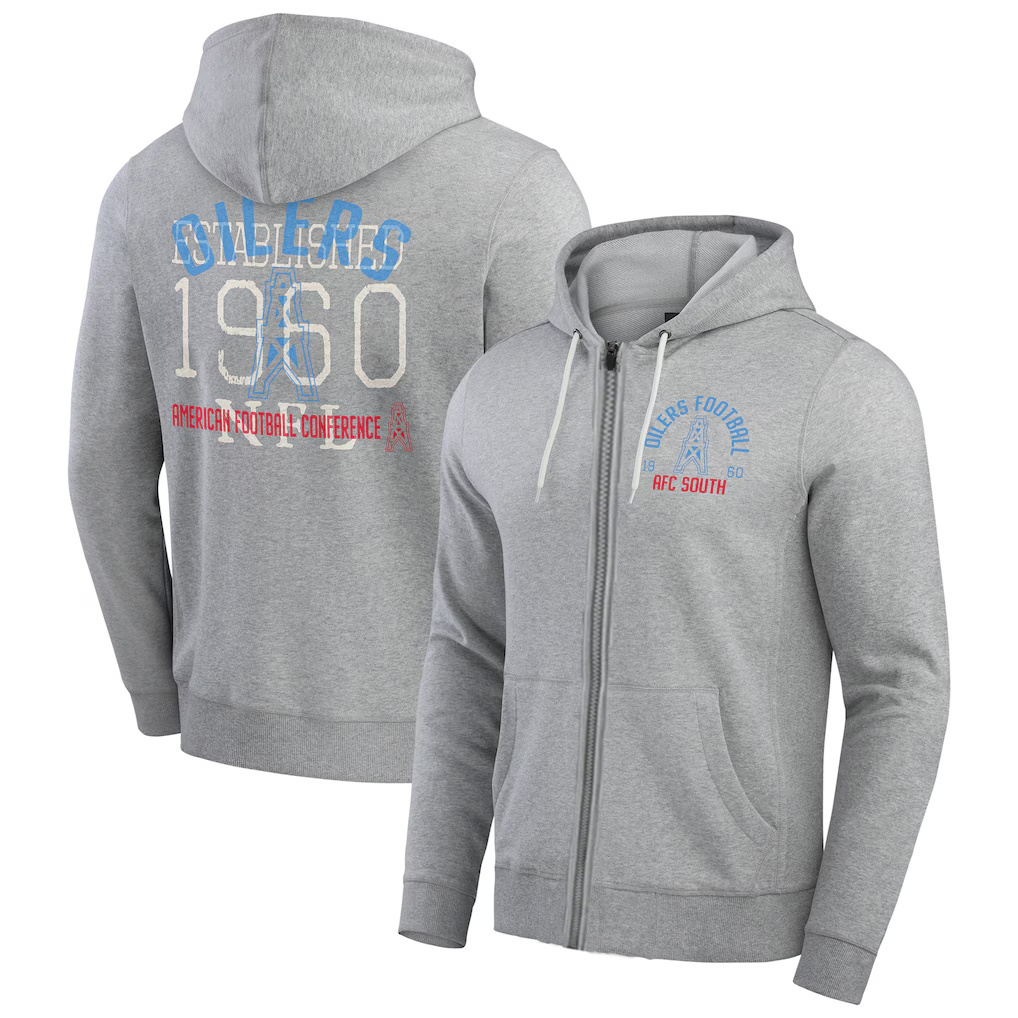 Men's Gray Tennessee Titans Heather Vintage Stripe Full-Zip Hoodie
